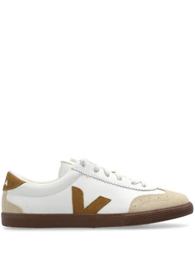 Veja Volley White Low Top Sneakers With Contrasting Heel With Logo Lettering And Logo Patch On The Side I