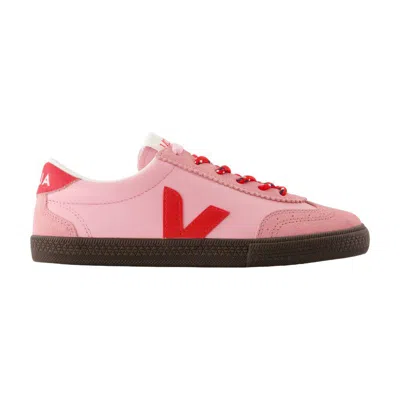 Veja Volley Leather Sneaker In Guimauve Pekin Eagle In Pink