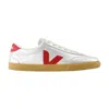 Veja Volley Leather Sneaker In Silver Pepper In White