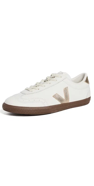 Veja Volley Sneakers In White Leather And Light Beige Suede In Multi