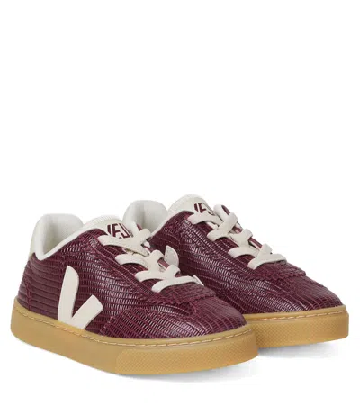 Veja Kids' Volley Suede-trimmed Leather Sneakers In Burgundy