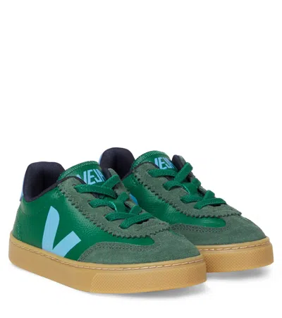 Veja Kids' Volley Suede-trimmed Leather Sneakers In Green
