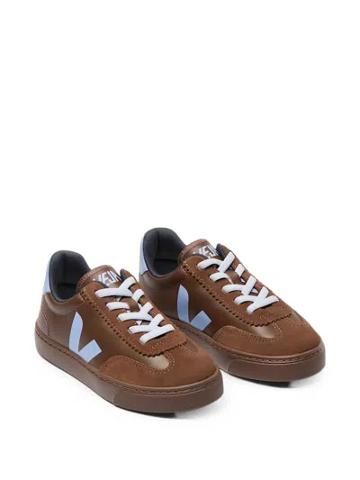 Veja Kids' Volley Suede-panelled Leather Sneakers In Brown