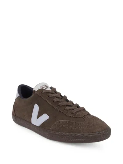 Veja Volley V-logo Suede Sneakers In Brown