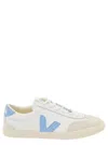 VEJA 'VOLLEY' WHITE AND LIGHT BLUE LOW TOP SNEAKERS WITH V PATCH IN BIO COTTON WOMAN