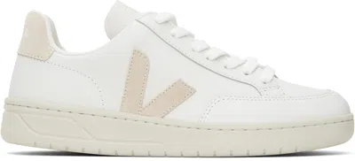 VEJA WHITE & BEIGE V-12 LEATHER SNEAKERS