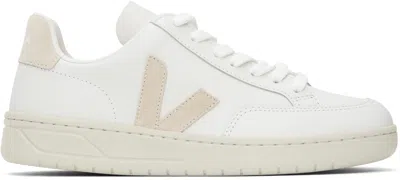 Veja White & Beige V-12 Leather Sneakers In Extra-white_sable