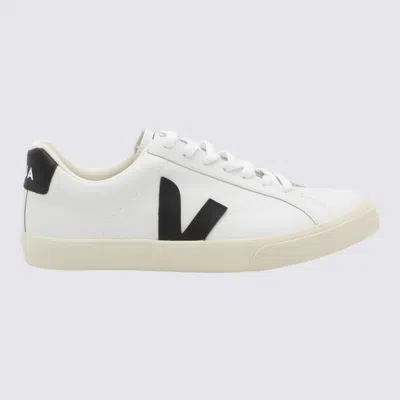VEJA WHITE AND BLACK LEATHER ESPLAR SNEAKERS