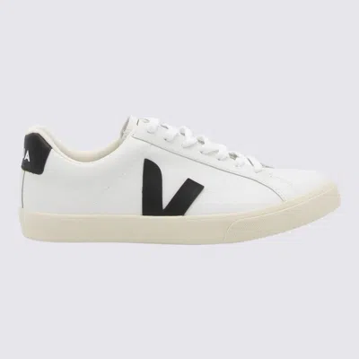 Veja White And Black Leather V-10 Low Top Sneakers