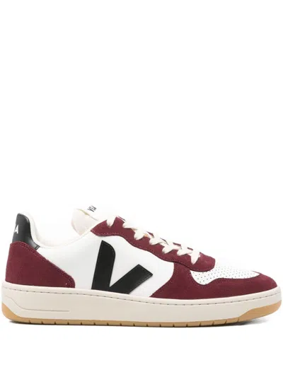 VEJA WHITE AND BURGUNDY ECO-LEATHER SNEAKERS WITH LOGO VEJA