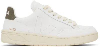 Veja White & Khaki V-12 Stitch Leather Sneakers In Xtra Wht Khaki