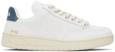 Veja White & Navy V-12 Stitch Leather Sneakers In Weiss