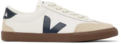 VEJA WHITE & NAVY VOLLEY LEATHER SNEAKERS
