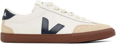 VEJA WHITE & NAVY VOLLEY LEATHER SNEAKERS