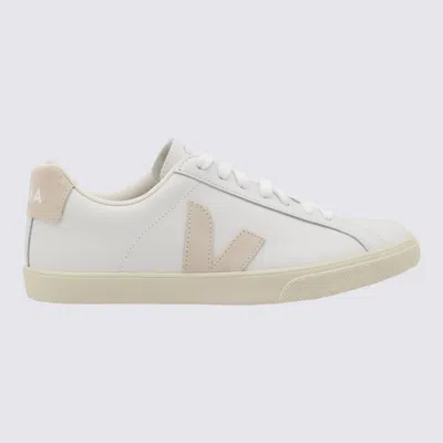 Veja White And Pink Leather Logo Patch Sneakers