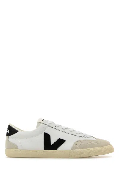 Veja White Canvas Volley Sneakers In Whiteblack