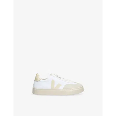 Veja White Kids' Small Volley Logo-embroidered Canvas Low-top Trainers Eur 34 / 2 Uk