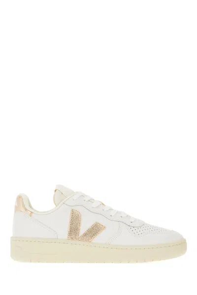 Veja White Leather V-10 Sneakers In Extra White Platine