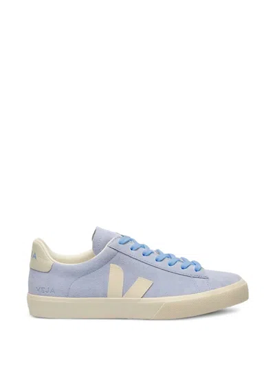 VEJA VEJA WHITE LIGHT BLUE LEATHER FLATS