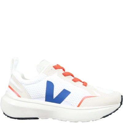 Veja White Sneakers For Kids With Blue Logo