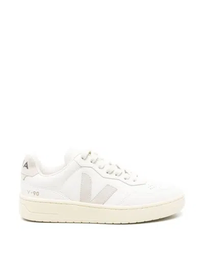 Veja White V-90 O. T. Perforated Leather Sneakers