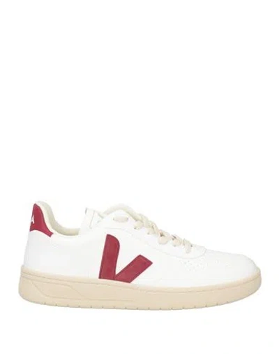 Veja V-90 Panelled Leather Sneakers In White And Red