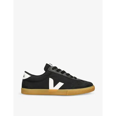 VEJA WOMENS BLK/OTHER WOMEN'S VOLLEY LOGO-EMBROIDERED CANVAS LOW-TOP TRAINERS EUR 38/5 UK