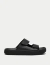 Veja Double Strap Leather Slippers In Black