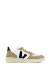 Veja V-10 Chromefree Leather In Sahara/ Extra-white/ Black In White