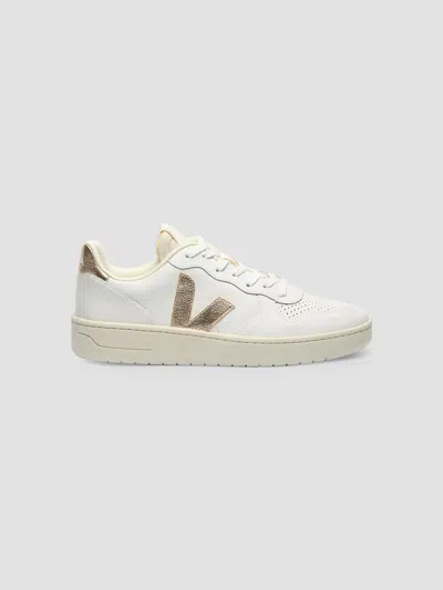 Veja V-10 Bicolor Leather Low-top Sneakers In White