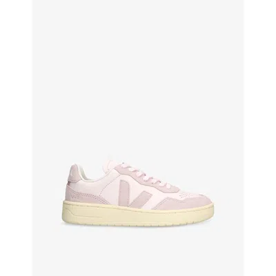Veja Womens  V-90 Logo-embroidered Leather Low-top Trainers In Pale Pink