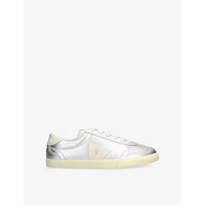 VEJA WOMENS SILVER VOLLEY METALLIC LOW-TOP LEATHER TRAINERS EUR 36 / 3 UK