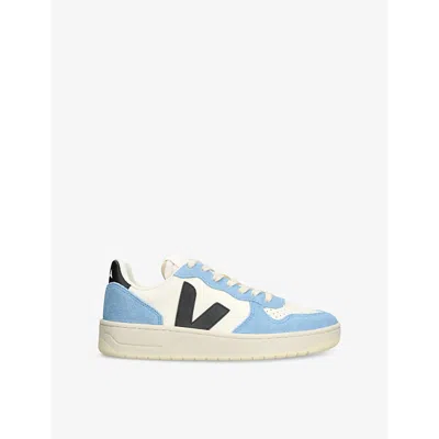 Veja Womens V-10 Logo-embroidered Leather Low-top Trainers Blue Oth In Blue Other