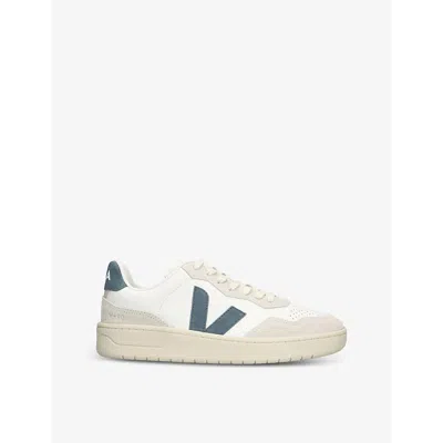 VEJA WOMENS WHITE/NAVY WOMEN'S V90 LOGO-EMBROIDERED LOW-TOP LEATHER TRAINERS EUR 38/5 UK