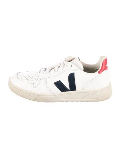 Pre-owned Vejas Leather Colorblock Pattern Sneakers In White