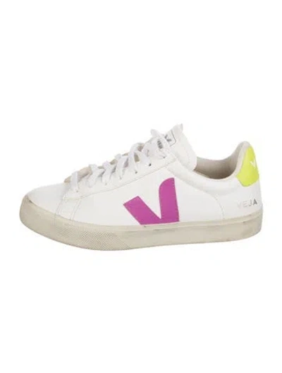 Pre-owned Vejas Leather Colorblock Pattern Sneakers In White