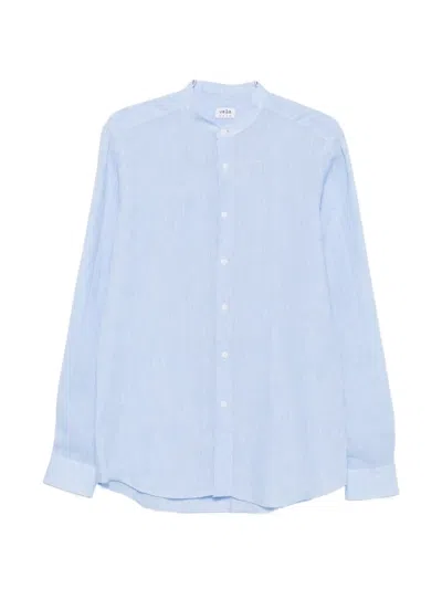 Vela Shop Band-collar Long-sleeve Shirt In Blue