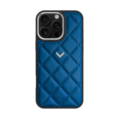 Velante Blue Calf Leather Phone Case, Kanda Texture, Silver, Reef