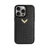 Velante Calf Leather Phone Case, Alligator Texture, Gold - Mystery Black In Black