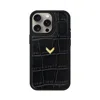 Velante Calf Leather Phone Case, Crocodile Texture, Gold, Black Gm In Black