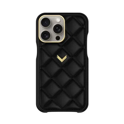Velante Calf Leather Phone Case, Kanda Texture, Gold, Mystery Black