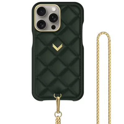 Velante Calf Leather Phone Case, Kanda Texture, On The Go Edition, Gold, British Green