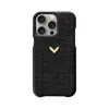Velante Calf Leather Phone Case, Quattro Texture, Gold - Black In Black