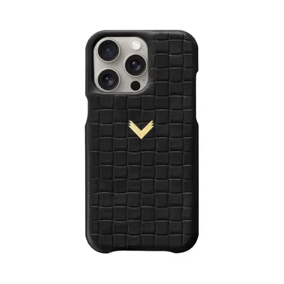 Velante Calf Leather Phone Case, Quattro Texture, Gold - Black