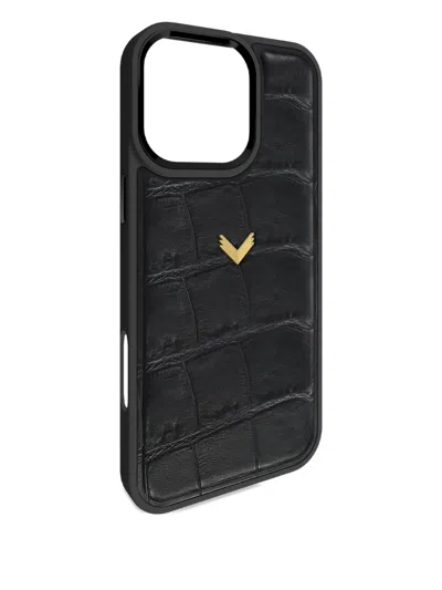 Velante Crocodile-texture Leather Iphone 16 Pro Max Phone Case In Black