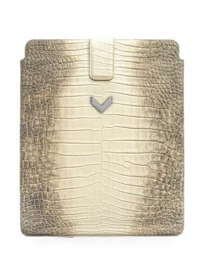 Velante Crocodile-effect Ipad Case In Neutral