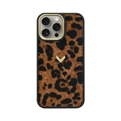 Velante Goat Leather Phone Case, Panthere Texture, Gold In Black/yellow