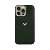 Velante Green Calf Leather Phone Case, Saffiano Texture, Gold - Avocado In Green