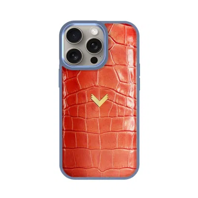 Velante Yellow / Orange Calf Leather Phone Case, Crocodile Texture, Gold, Lava Gm In Yellow/orange