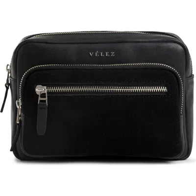 Velez Bright Leather Crossbody Bag With Suede Detail In Black